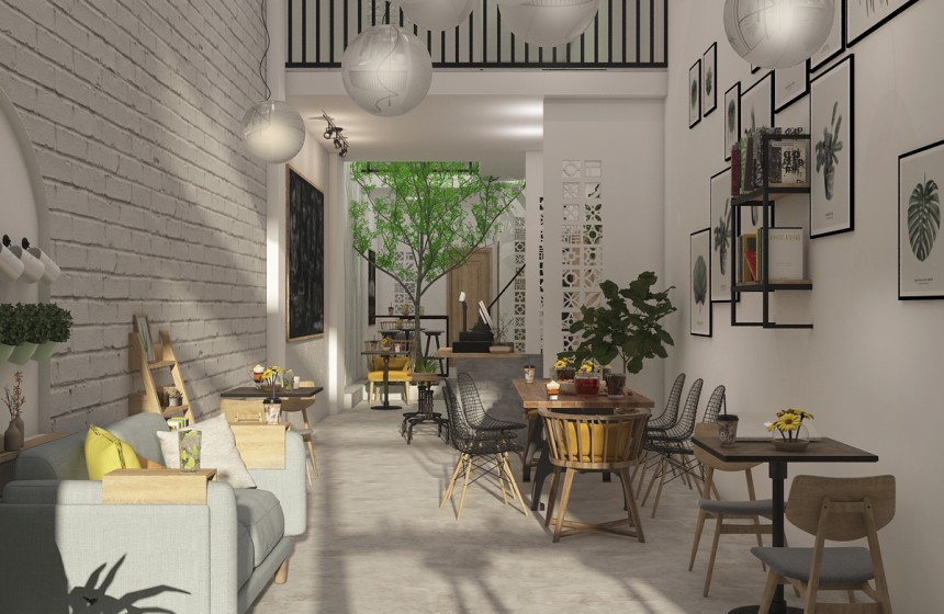 Mẫu Thiết Kế Mô Hình Quán Cafe Kết Hợp Nhà ở
