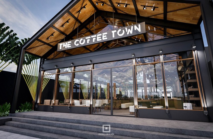 PCM thiết kế quán cafe chủ đề Industrial 970m2  - The Coffee Town