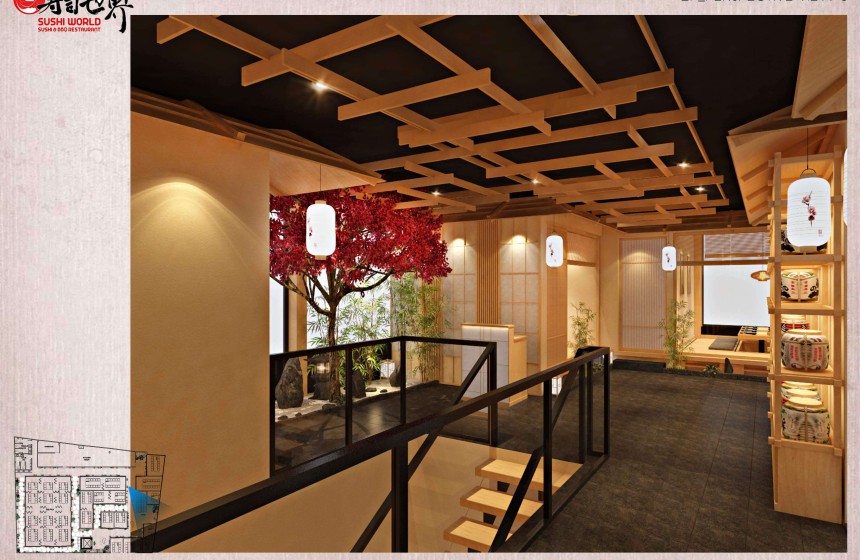 Mẫu thiết kế nhà hàng Sushi World - Chủ đề thiết kế văn hóa Nhật Bản