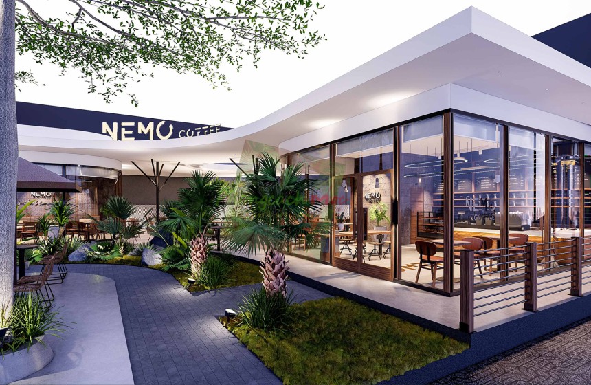 Thiết kế quán cafe tropical garden 400m2 - Nemo Coffee Bình Dương