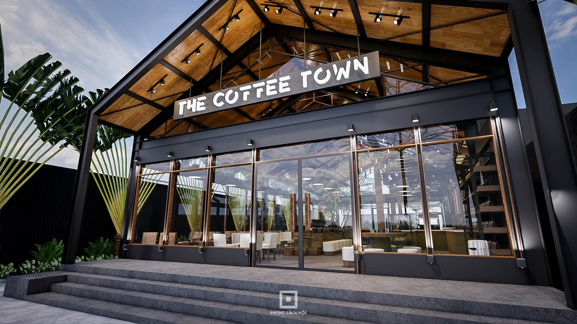 PCM thiết kế quán cafe chủ đề Industrial 970m2  - The Coffee Town