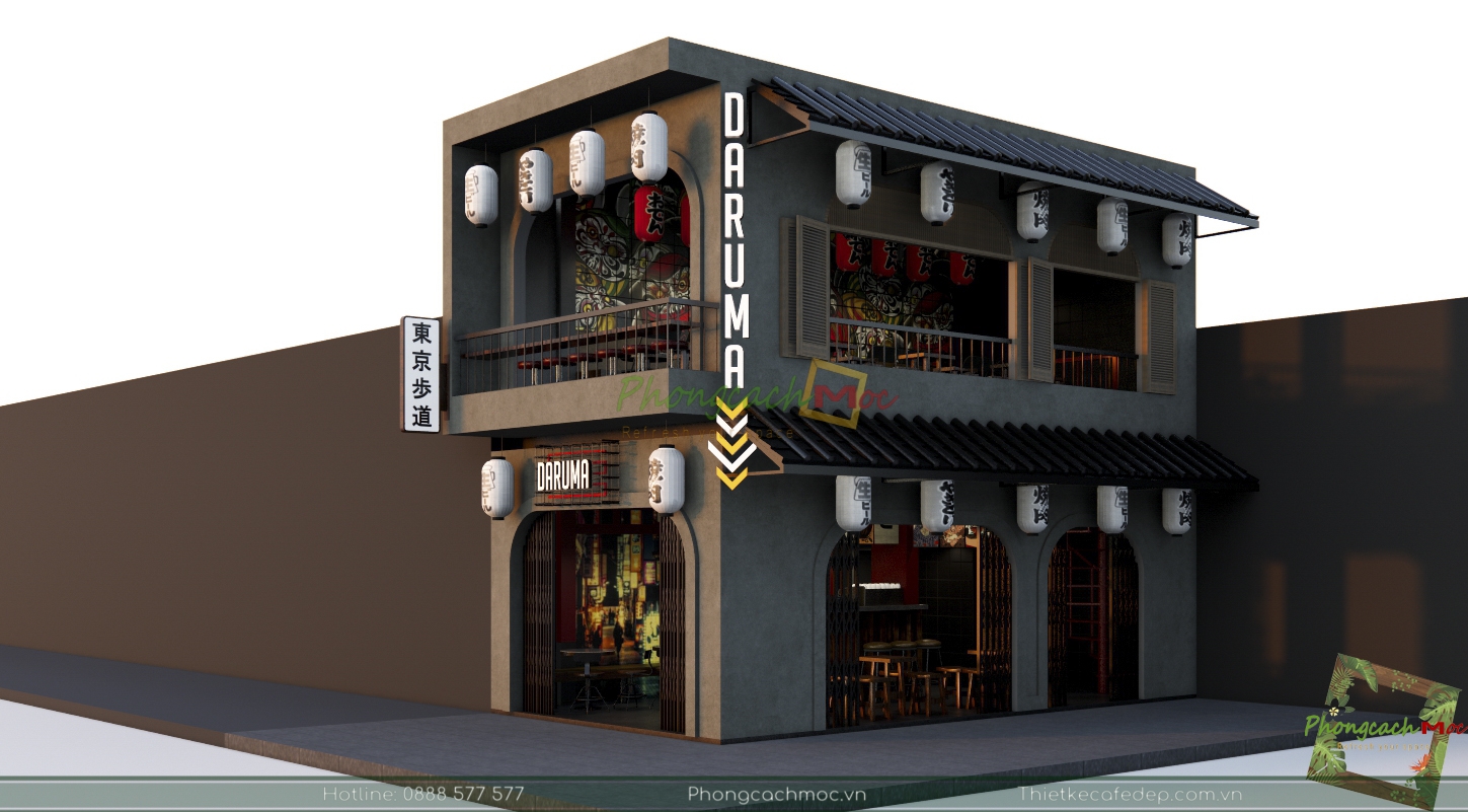 Thiết kế quán cafe kết hợp bia Daruma 