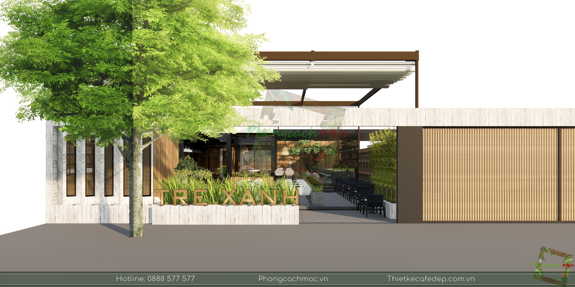 Thiết kế quán cafe Tre Xanh với diện tích 300m2