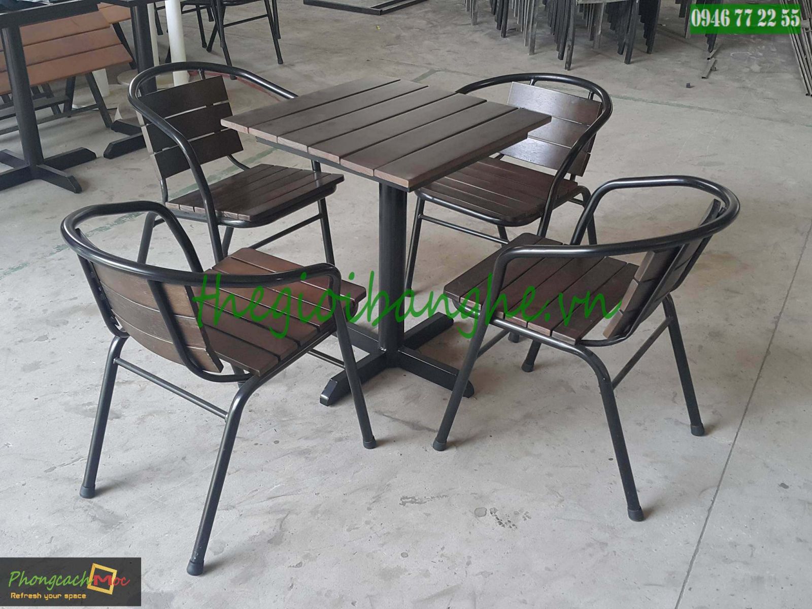 Bàn ghế gỗ khung sắt MN132
